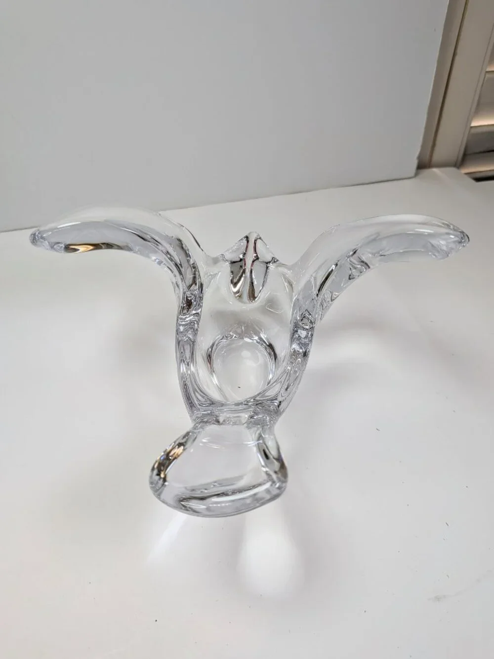 Vintage Clear Art Glass Bird Trinket Dish, Ring Holder, Wings Up Heavy Weight